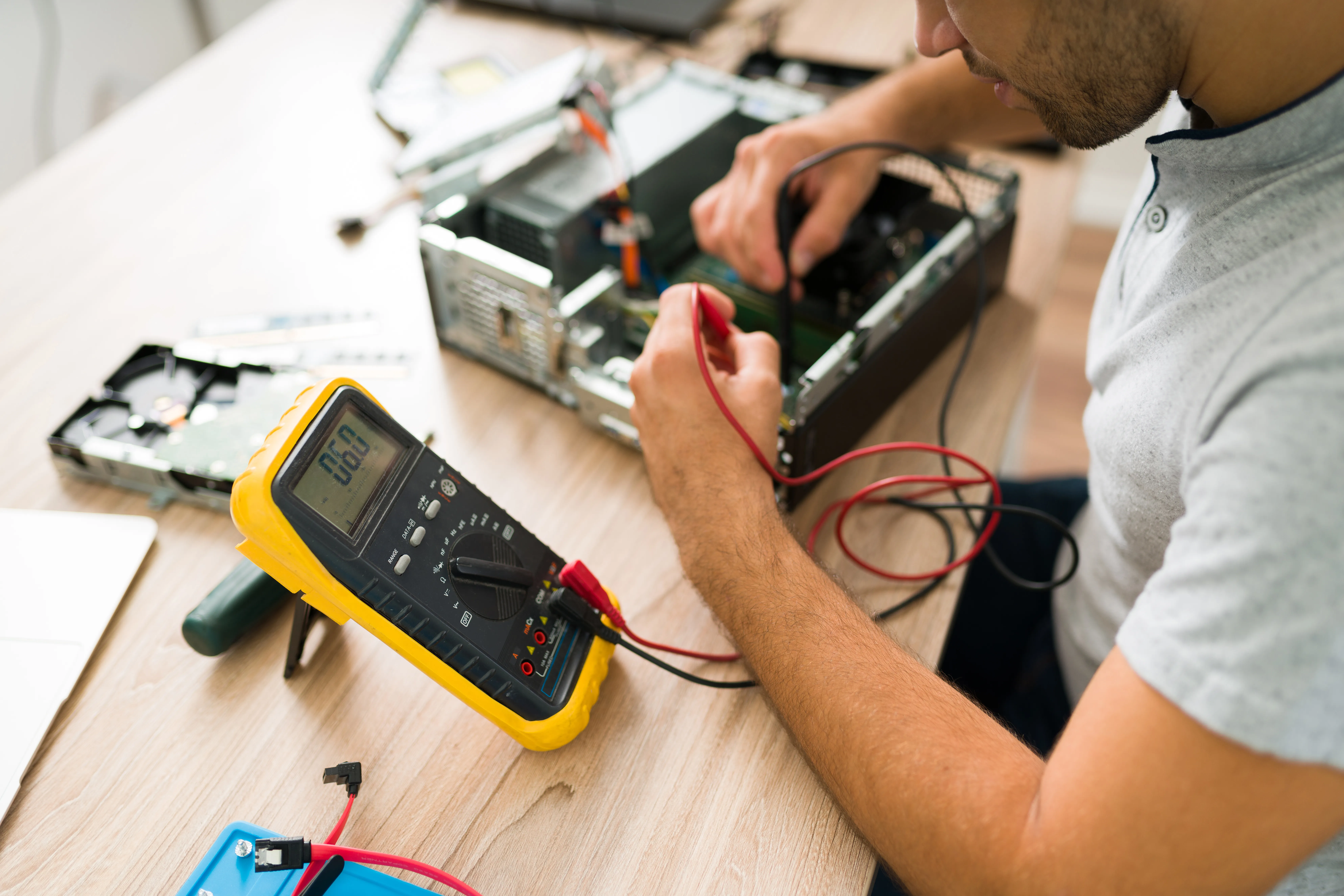 Engineer calibrating precision measurement instruments